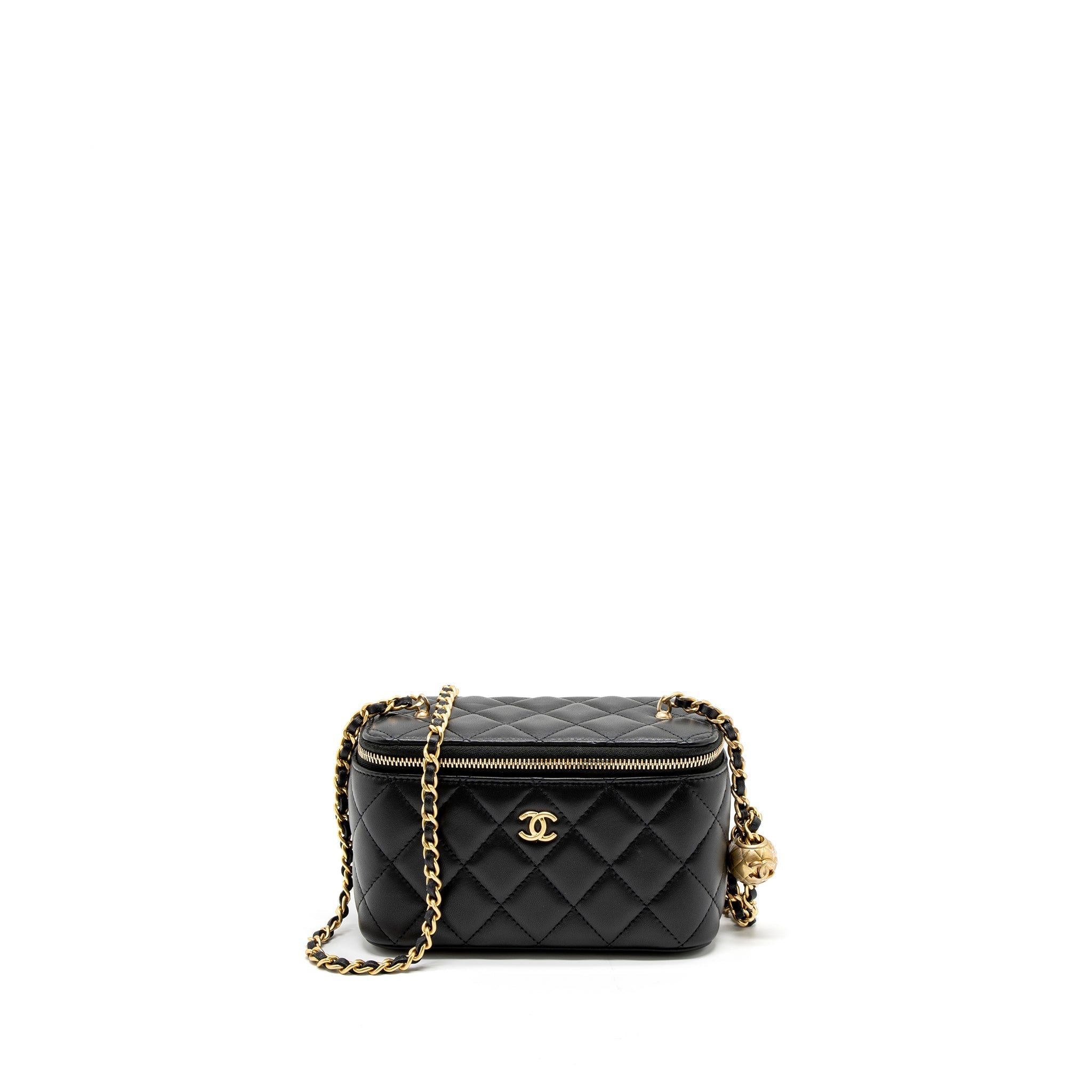 CHANEL PEARL CRUSH LONG VANITY WITH CHAIN LAMBSKIN BLACK GHW (MICROCHIP)