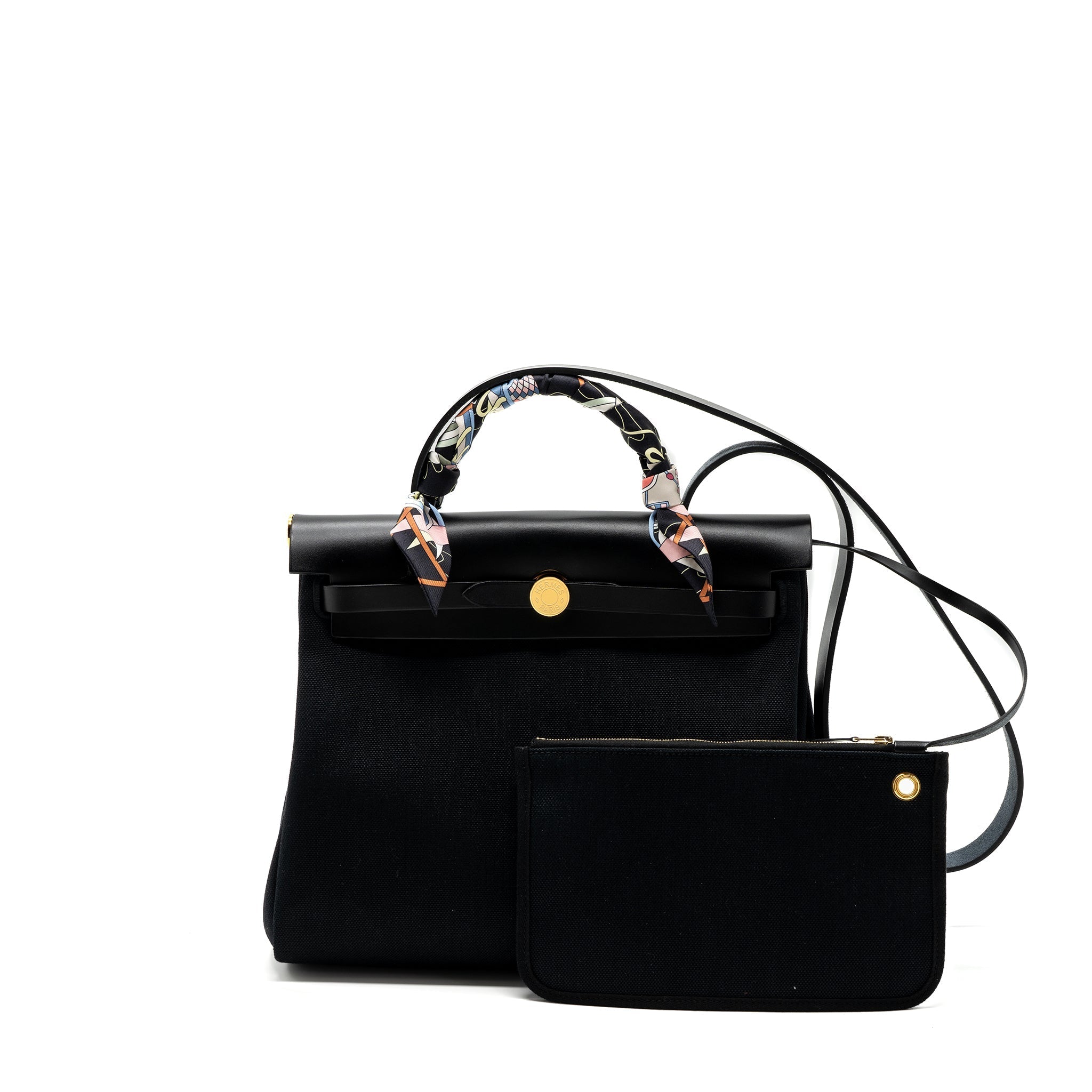 HERMES HERBAG 31 ZIP BAG CANVAS / HUNTER LEATHER BLACK GHW
