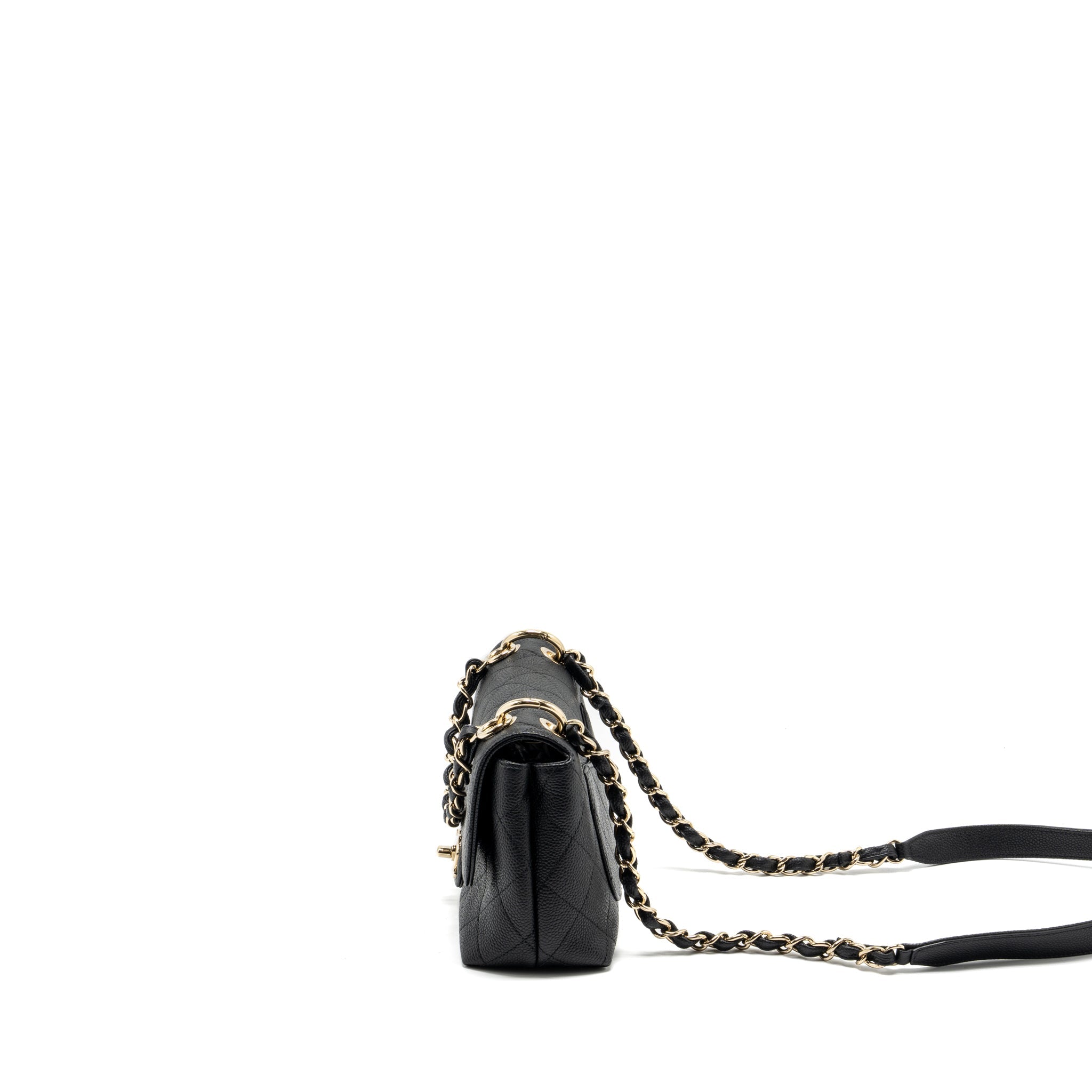 CHANEL CHAIN HANDLE FLAP BAG QUILTED CALFSKIN BLACK LGHW