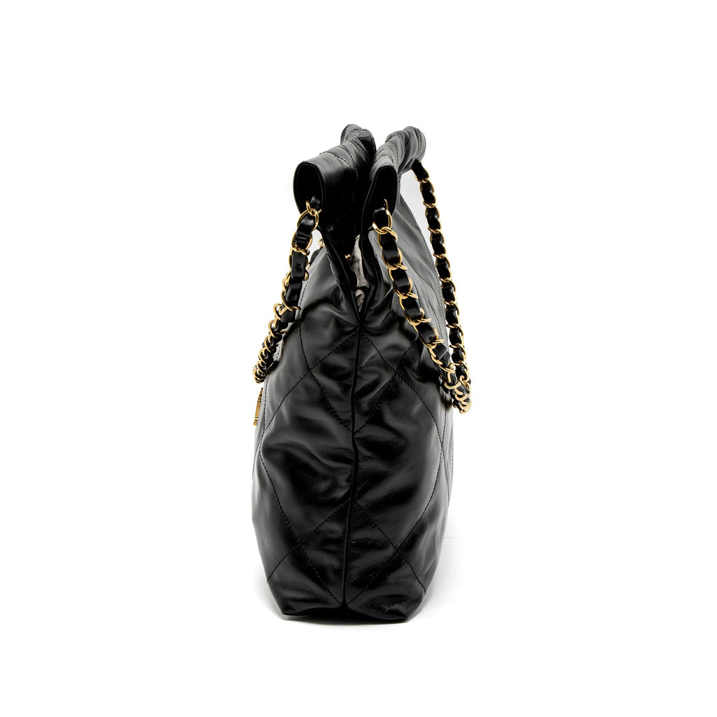 CHANEL SMALL 22 BAG SHINY CALFSKIN BLACK GHW (MICROCHIP)