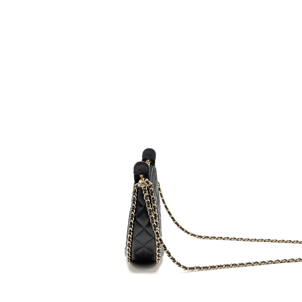 CHANEL SMALL HALF MOON HOBO BAG LAMBSKIN BLACK LGHW (MICROCHIP)