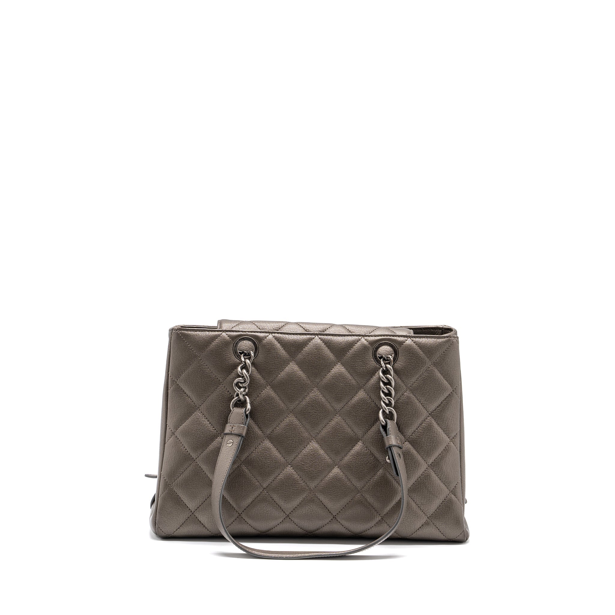 CHANEL QUILTED TOTE BAG GOATSKIN SILVER RUTHENIUM HARDWARE