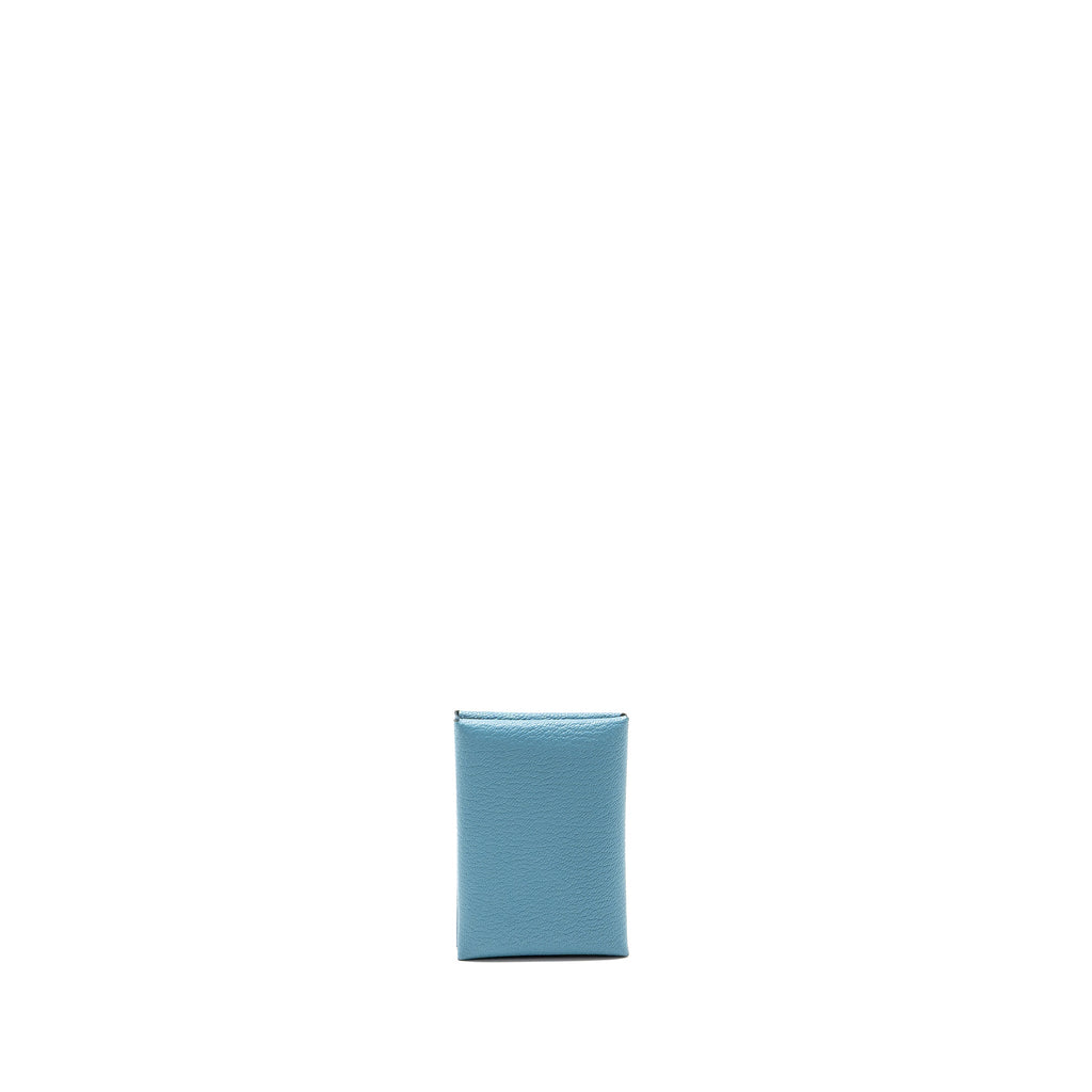 HERMES CALVI DUO COMPACT CARD HOLDER MYSORE GOATSKIN BLUE SHW