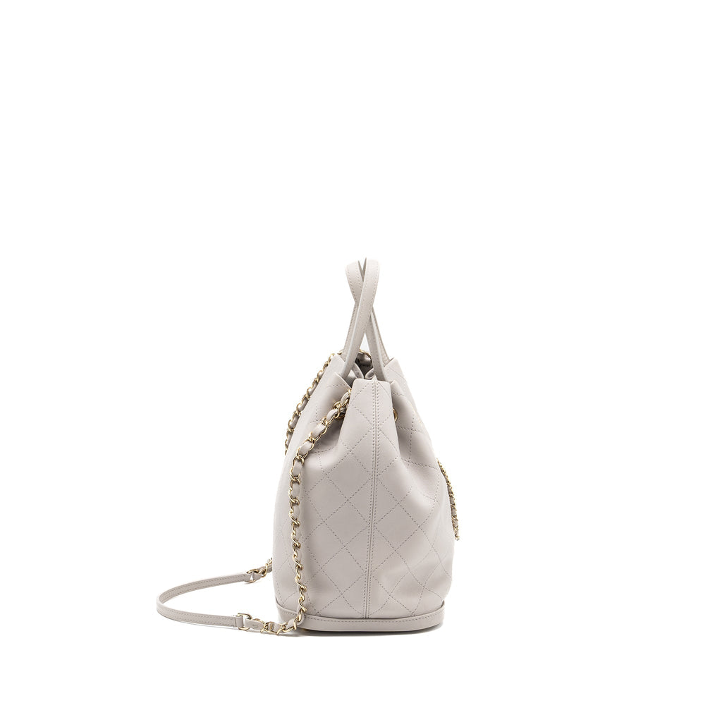 CHANEL QUILTED BUCKET BAG LAMBSKIN GREY LGHW