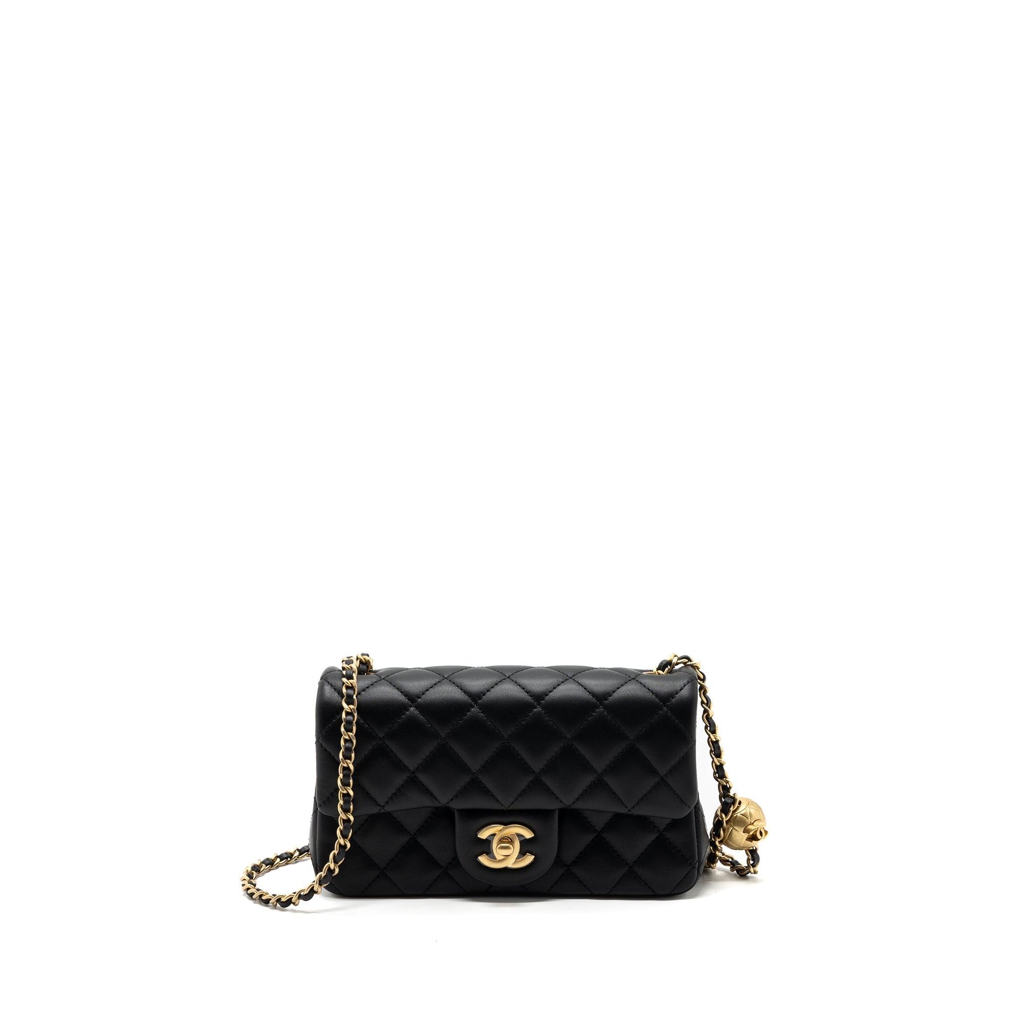 CHANEL 23K PEARL CRUSH MINI RECTANGULAR FLAP BAG LAMBSKIN BLACK BRUSHED GHW(MICROCHIP)