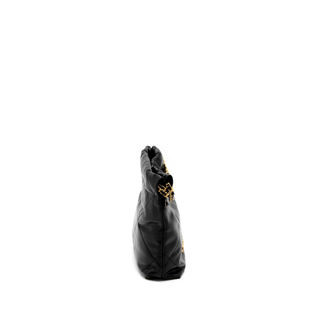 CHANEL 23S MINI 22 BAG SHINY CALFSKIN BLACK BRUSHED GHW (MICROCHIP)