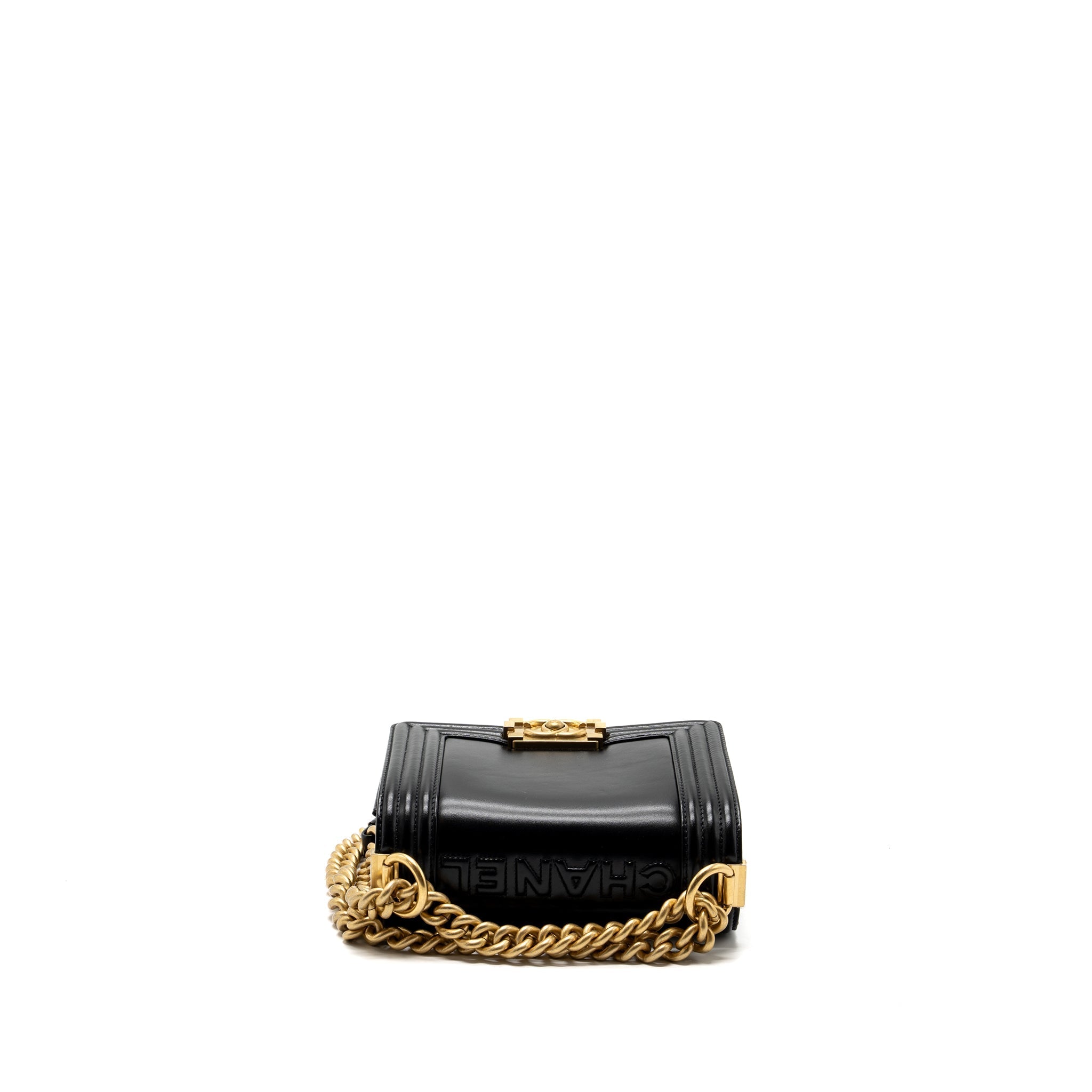 CHANEL MINI SQUARE BOY BAG LIMITED EDITION CALFSKIN BLACK GHW (MICROCHIP)