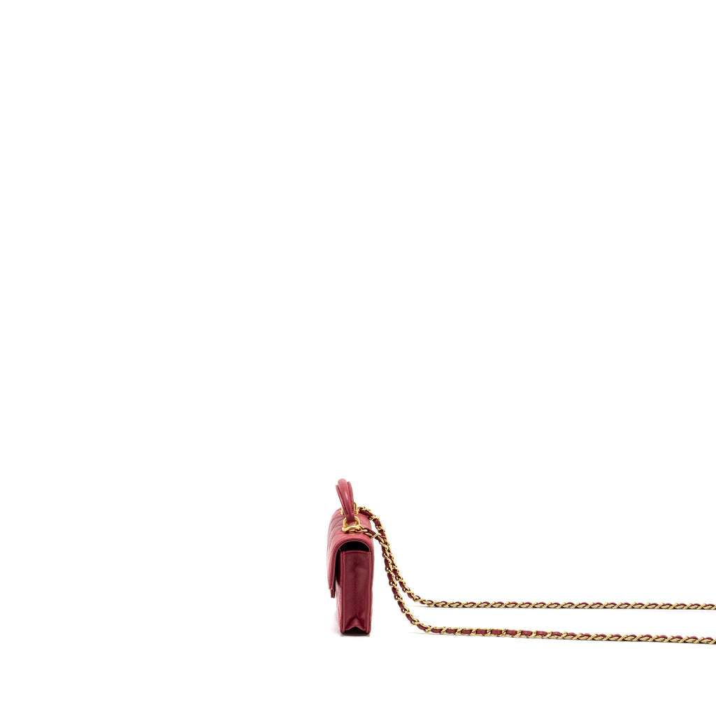 CHANEL TOP HANDLE MINI FLAP BAG WITH CHAIN LAMBSKIN DARK PINK GHW