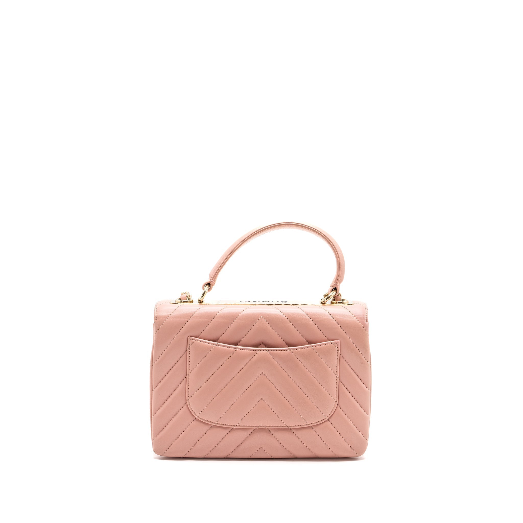CHANEL CHEVRON TRENDY CC TOP HANDLE FLAP BAG LAMBSKIN LIGHT PINK LGHW