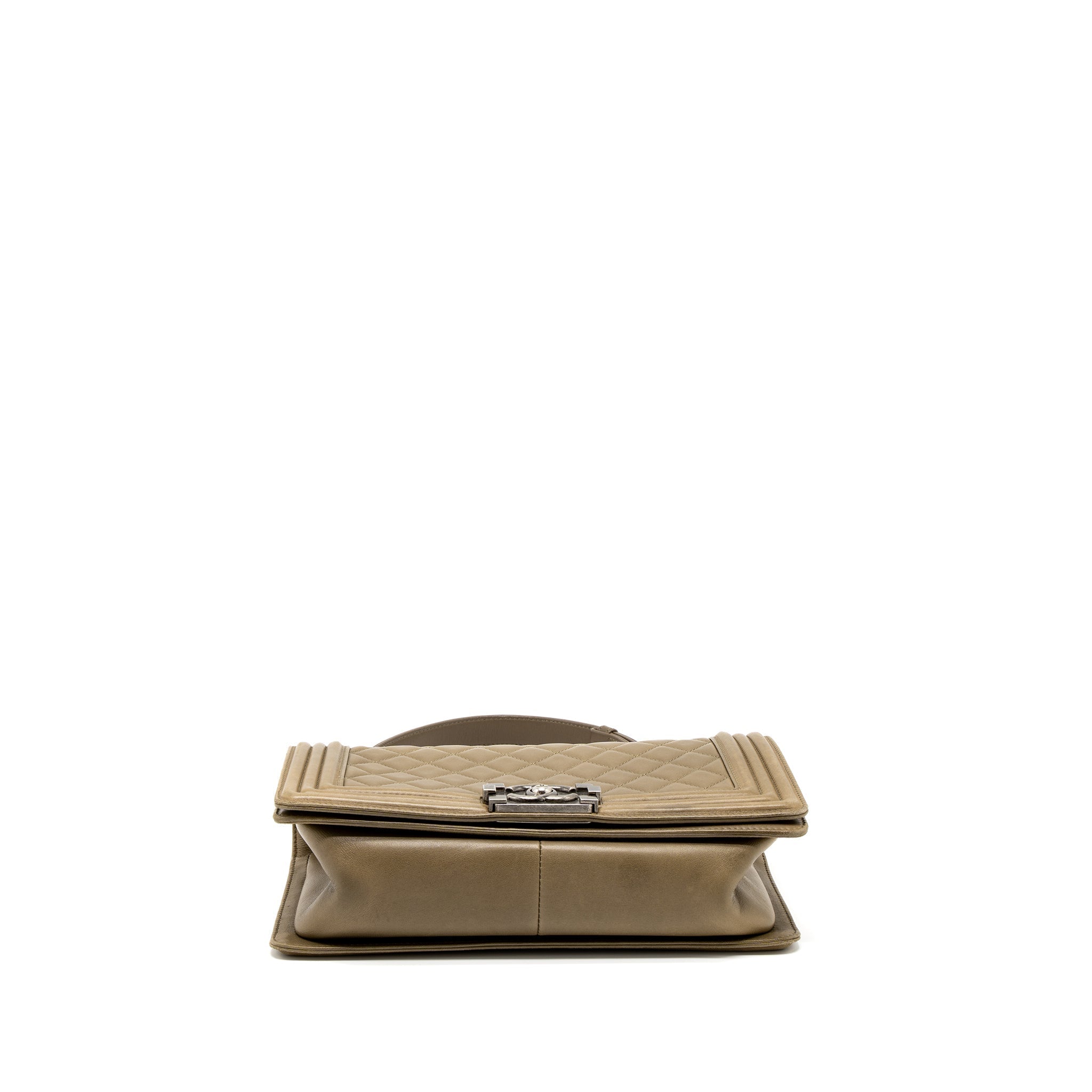 CHANEL MEDIUM BOY BAG LAMBSKIN KHAKI RUTHENIUM HARDWARE