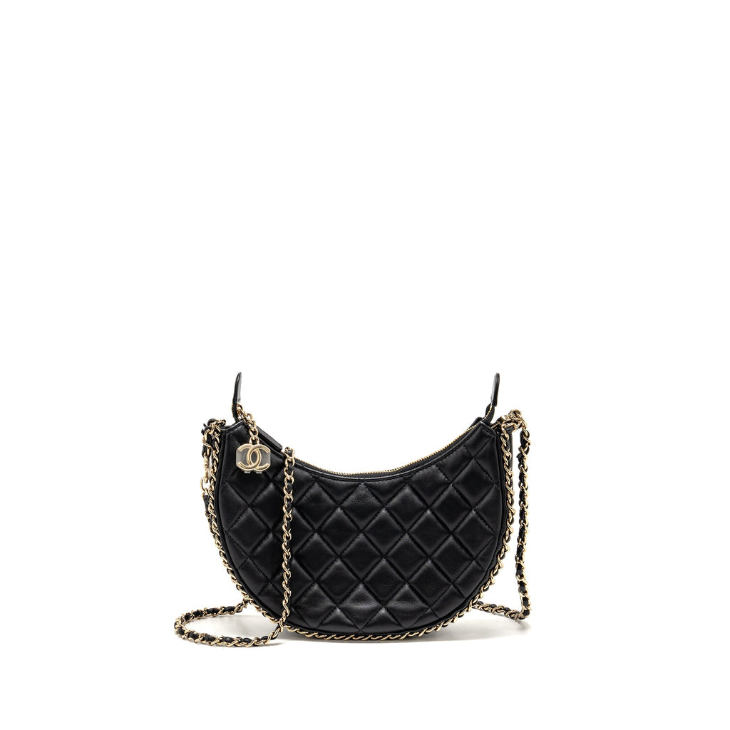 CHANEL SMALL HALF MOON HOBO BAG LAMBSKIN BLACK LGHW (MICROCHIP)