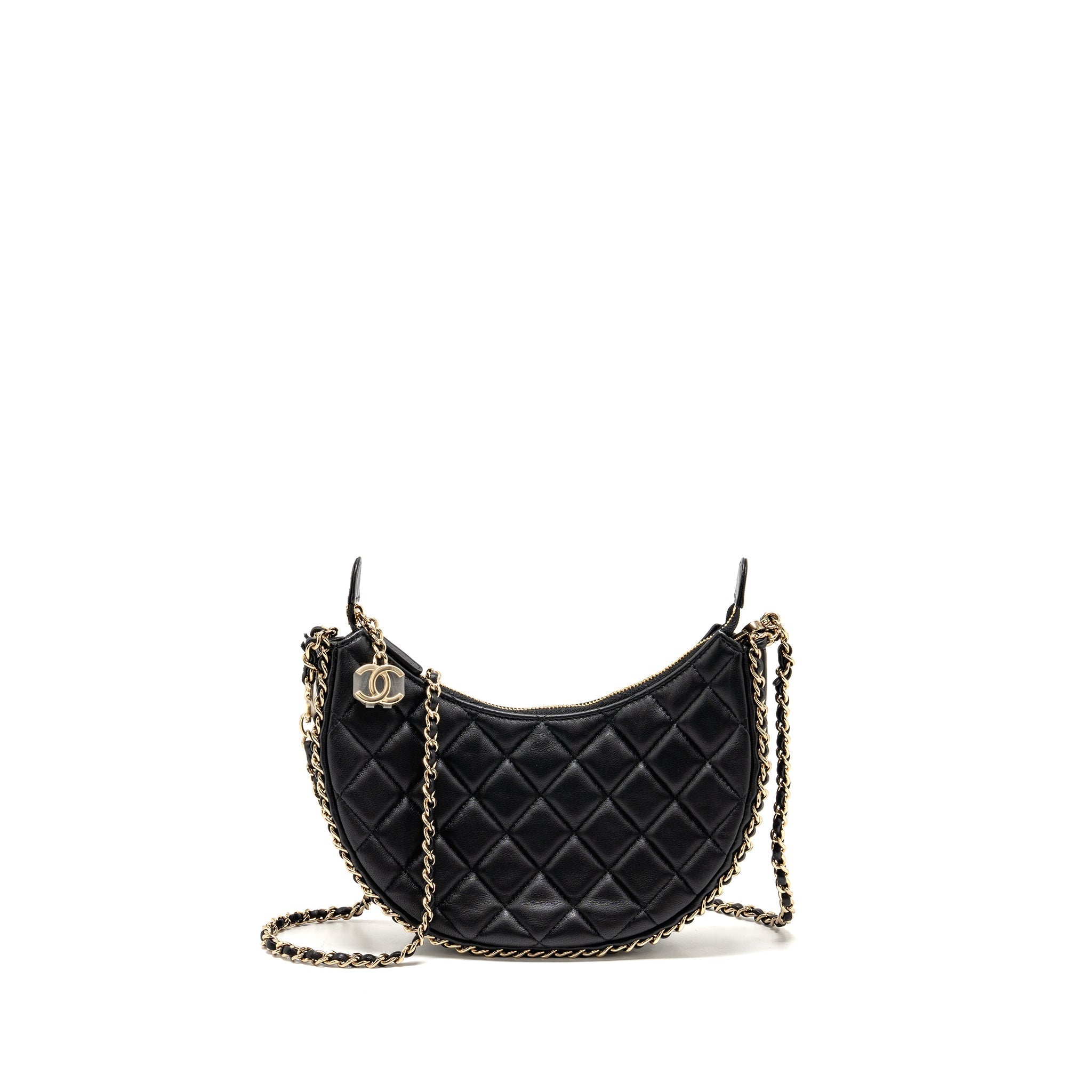 CHANEL SMALL HALF MOON HOBO BAG LAMBSKIN BLACK LGHW (MICROCHIP)