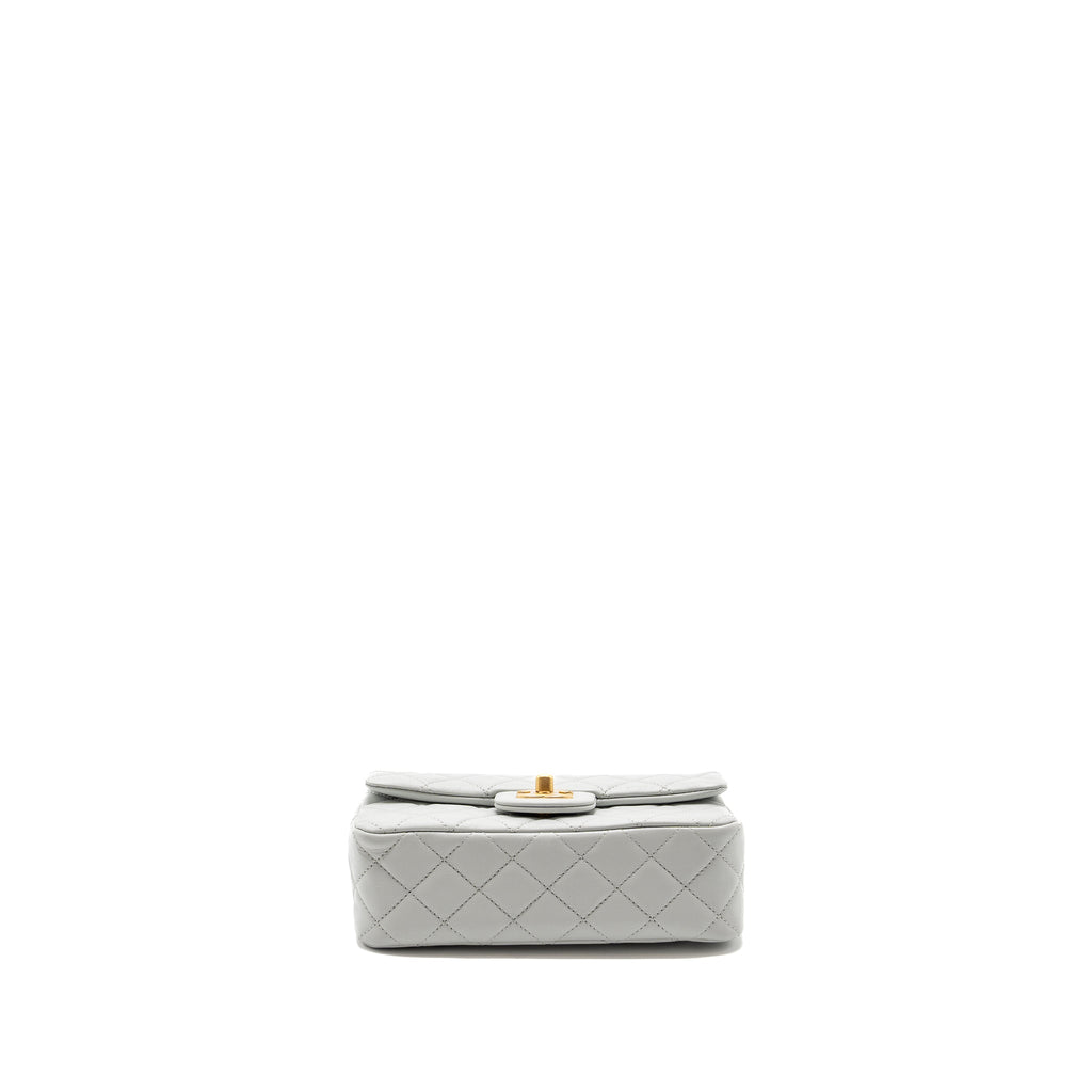 CHANEL 23C PEARL CRUSH MINI RECTANGULAR FLAP BAG LAMBSKIN LIGHT GREY GHW (MICROCHIP)