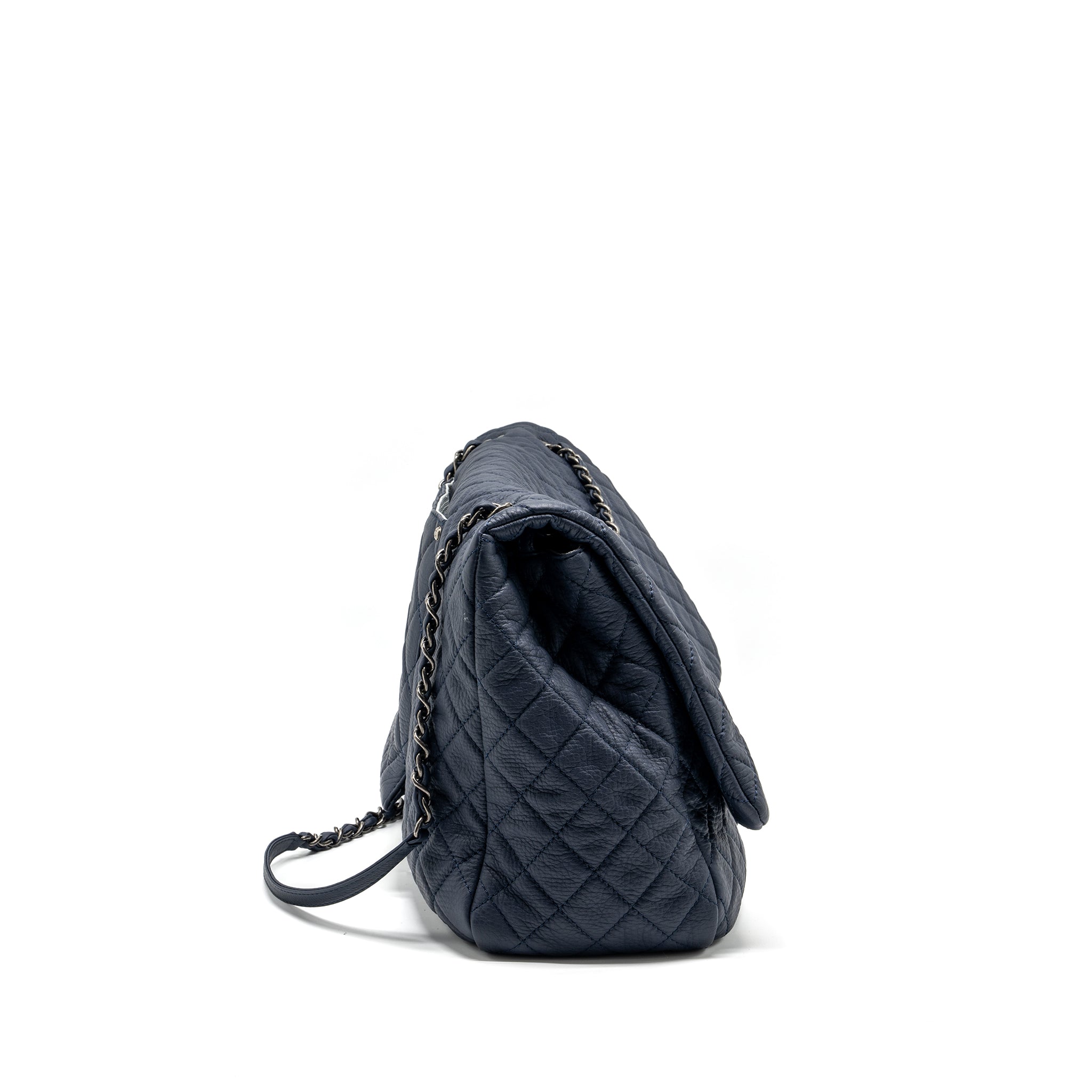 CHANEL XXL AIRLINE CLASSIC FLAP BAG GRAINED CALFSKIN DARK BLUE RUTHENIUM HARDWARE