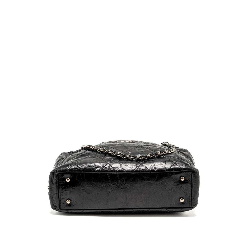 CHANEL PORTOBELLO TOTE BAG CALFSKIN/TWEED BLACK/GREY SHW