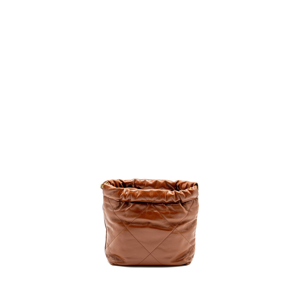 CHANEL MINI 22 BAG SHINY CALFSKIN CARAMEL GHW (MICROCHIP)
