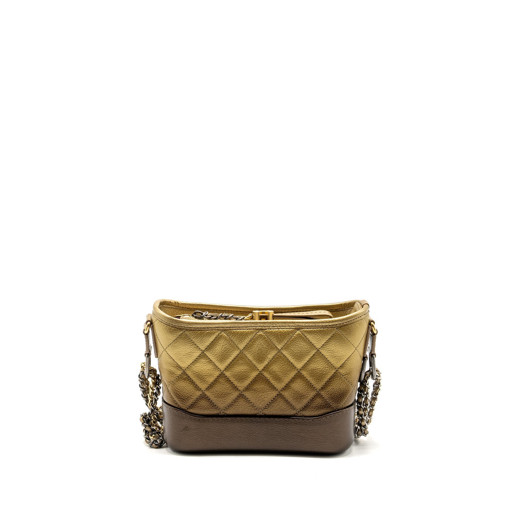 CHANEL SMALL GABRIELLE HOBO BAG METALLIC GOATSKIN DARK GOLD/BRONZE WITH MULTICOLOUR HARDWARE