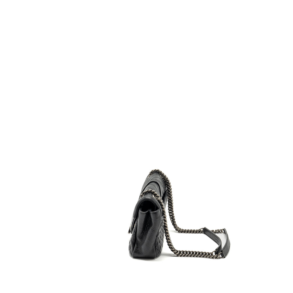 SAINT LAURENT COLLEGE FLAP BAG LAMBSKIN BLACK RUTHENIUM SHW
