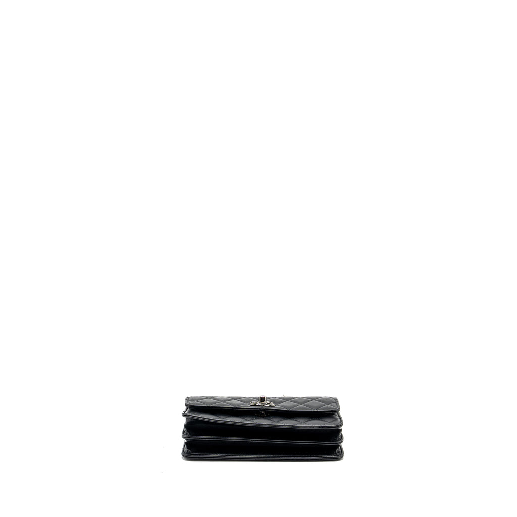 CHANEL TOP HANDLE MINI WALLET ON CHAIN FLAP BAG LAMBSKIN BLACK SHW (MICROCHIP)