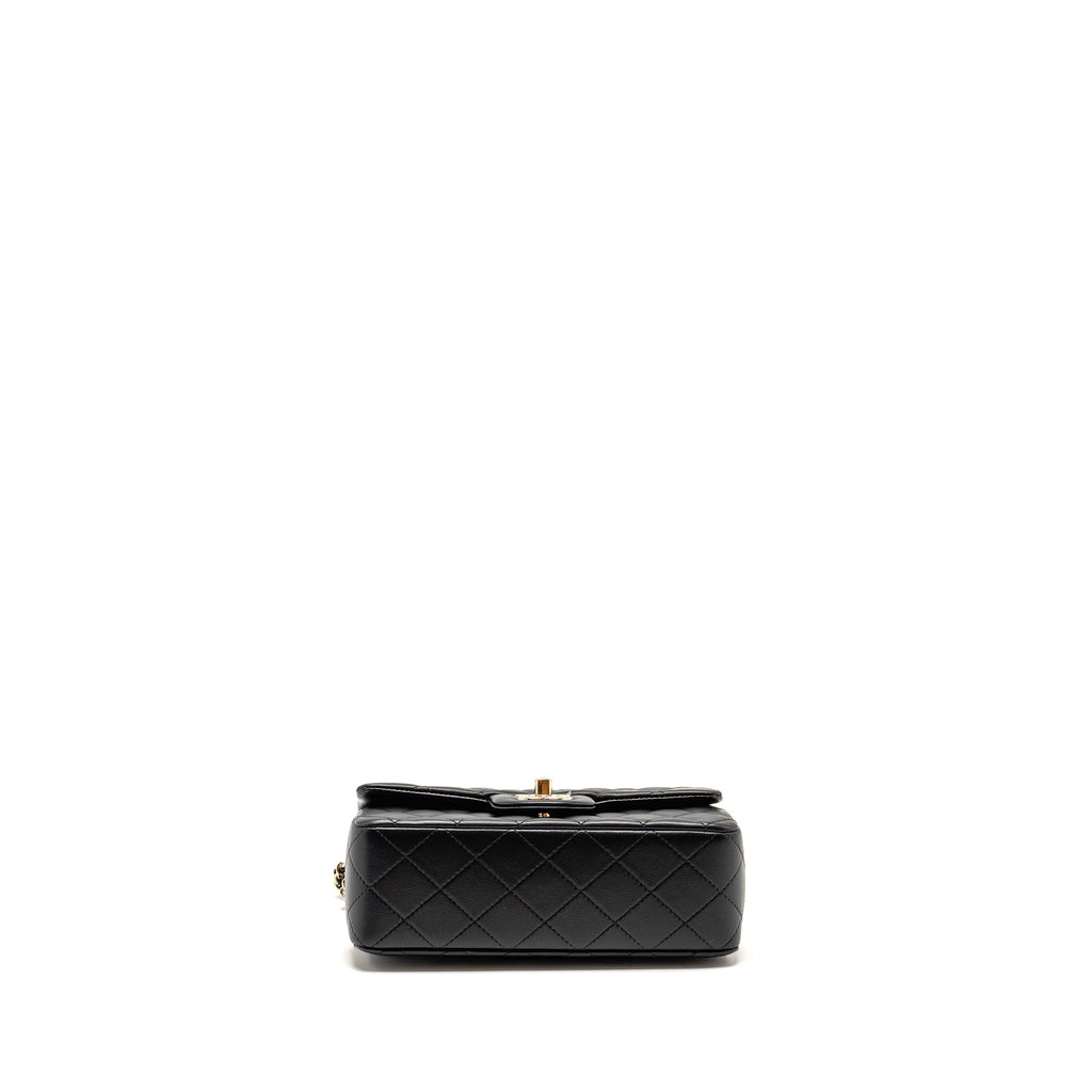 CHANEL TOP HANDLE MINI RECTANGULAR FLAP BAG WITH LION CHARM LAMBSKIN BLACK LGHW (MICROCHIP)