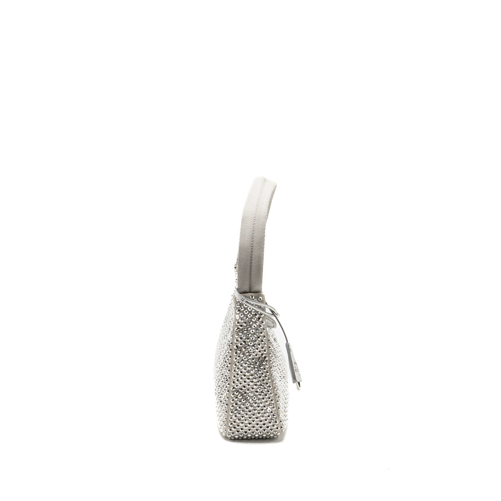 PRADA RE-EDITION SATIN CRYSTAL MINI BAG SILVER SHW
