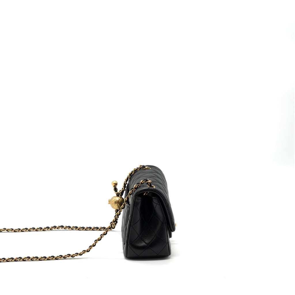 CHANEL 23K PEARL CRUSH MINI SQUARE FLAP BAG LAMBSKIN BLACK GHW (MICROCHIP)