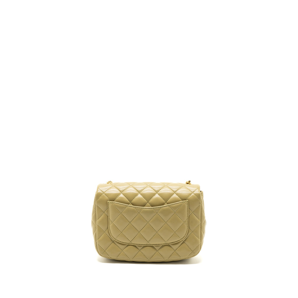 CHANEL QUILTED FLAP BAG WITH COCO LOVE CHAIN LAMBSKIN KHAKI GREEN GHW(MICROCHIP)
