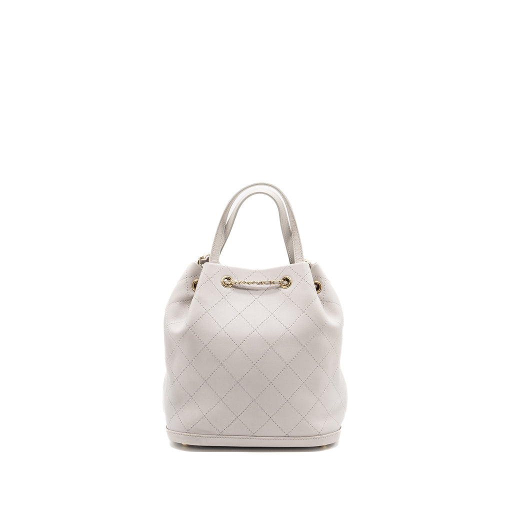 CHANEL QUILTED BUCKET BAG LAMBSKIN GREY LGHW