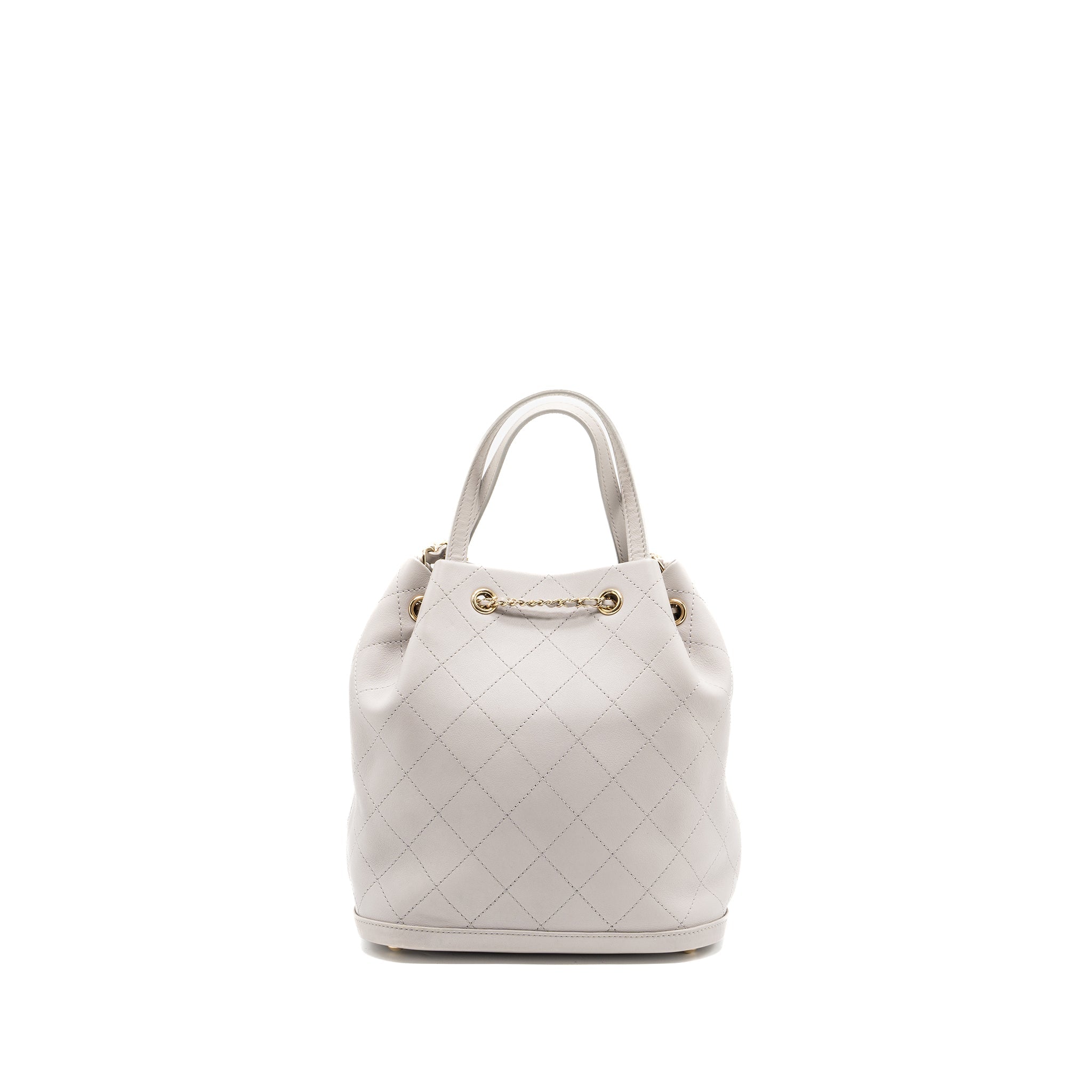CHANEL QUILTED BUCKET BAG LAMBSKIN GREY LGHW