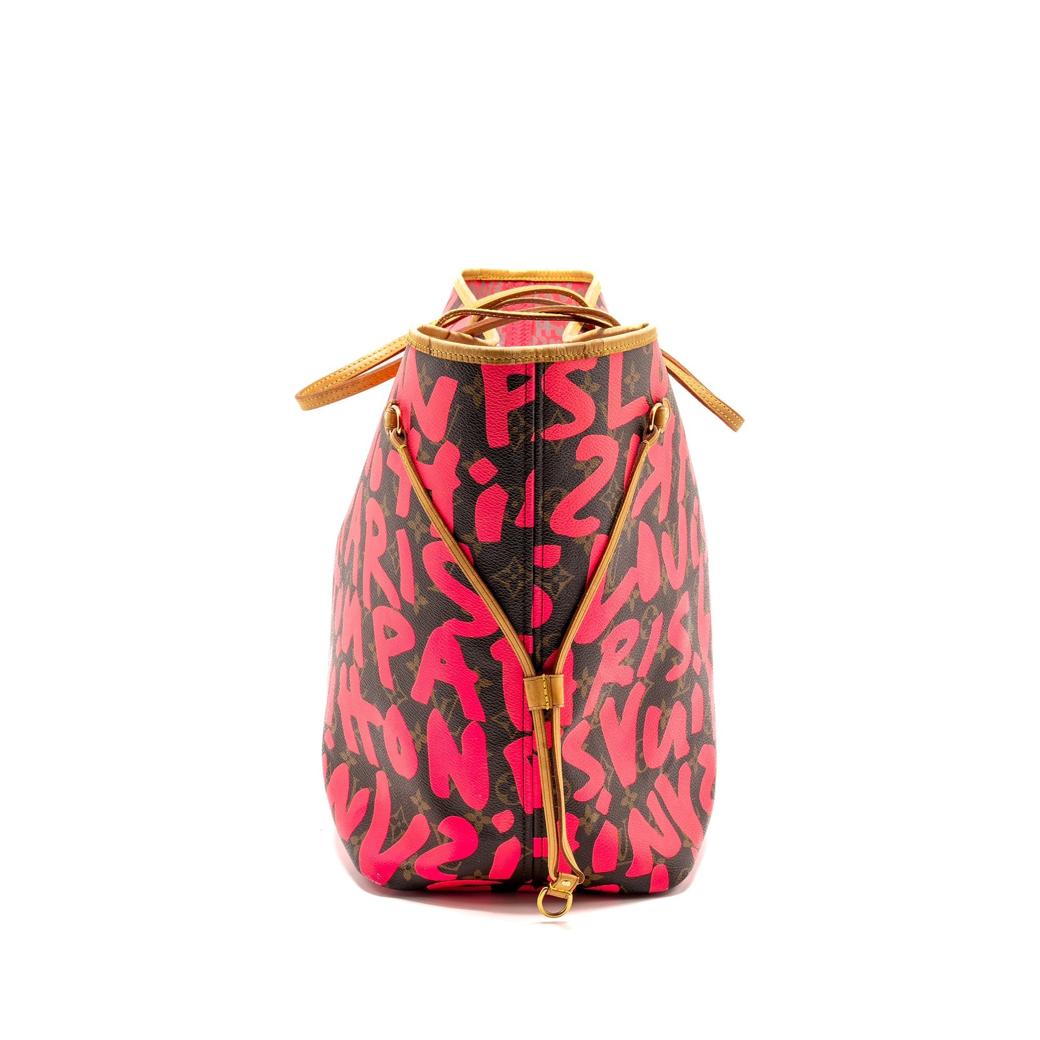 LOUIS VUITTON NEVERFULL GM STEPHEN SPROUSE PINK MONOGRAM GRAFFITI COATED / ZIP WALLET GHW (SELL IN A SET)