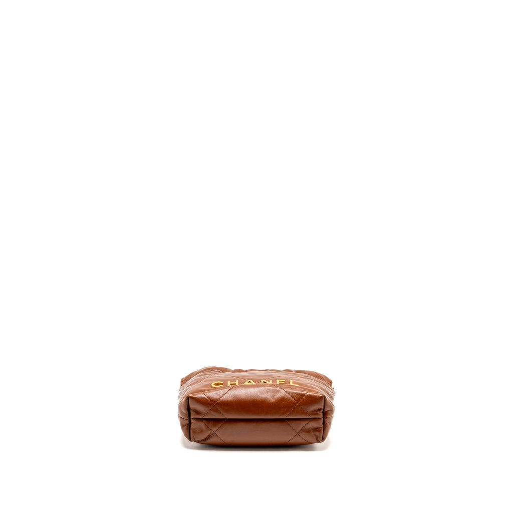 CHANEL MINI 22 BAG SHINY CALFSKIN CARAMEL GHW (MICROCHIP)