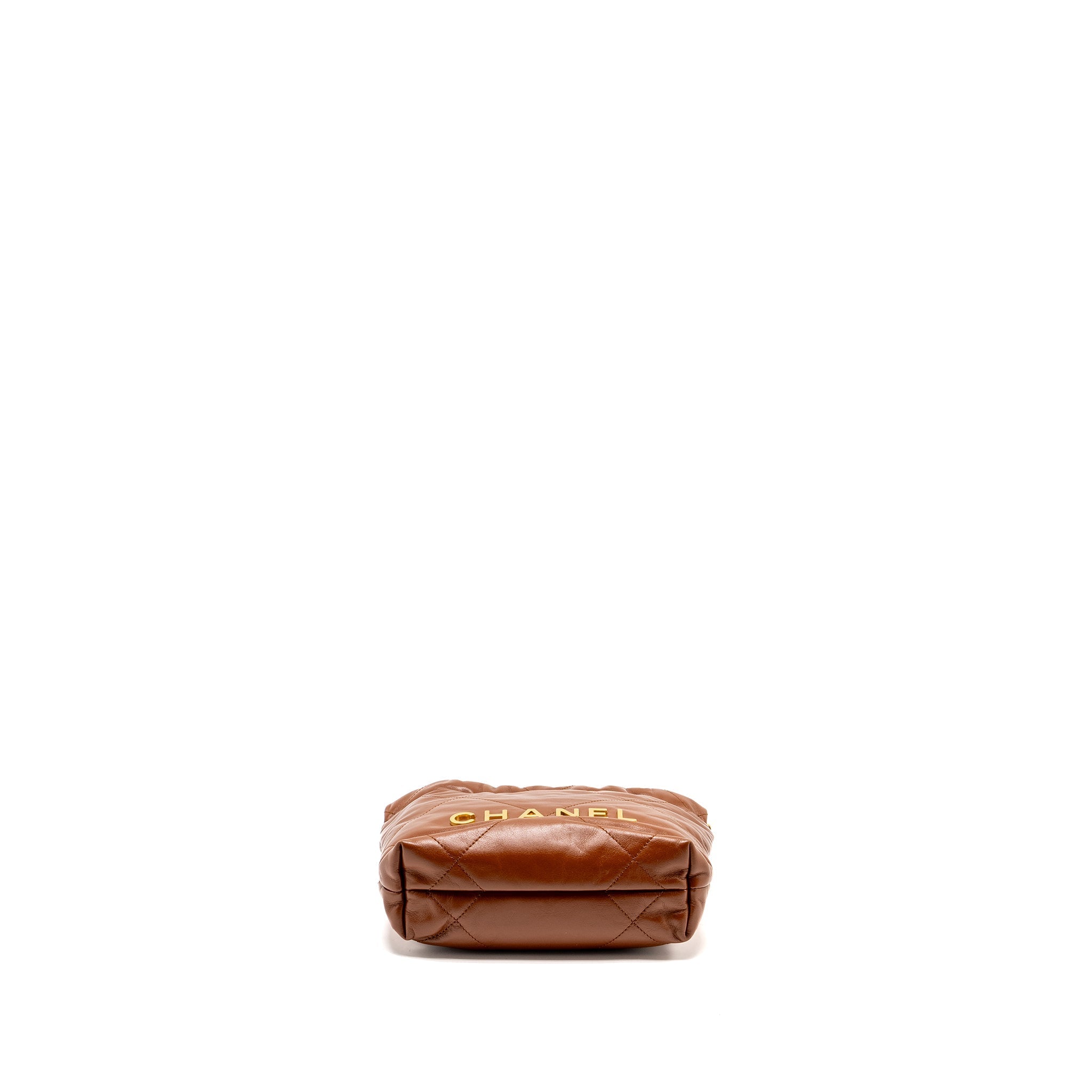 CHANEL MINI 22 BAG SHINY CALFSKIN CARAMEL GHW (MICROCHIP)