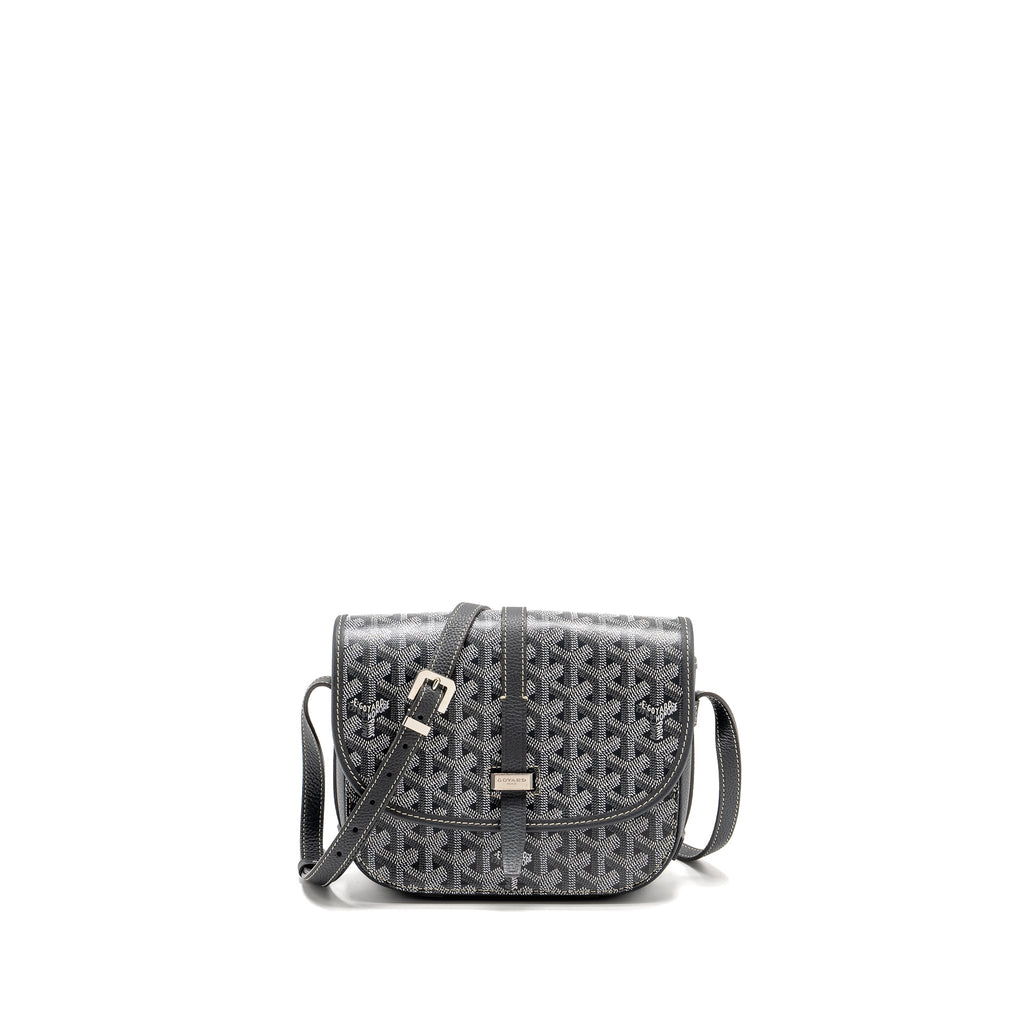 GOYARD BELVEDERE PM MESSENGER BAG GOYARDINE CANVAS CALFSKIN GREY SHW