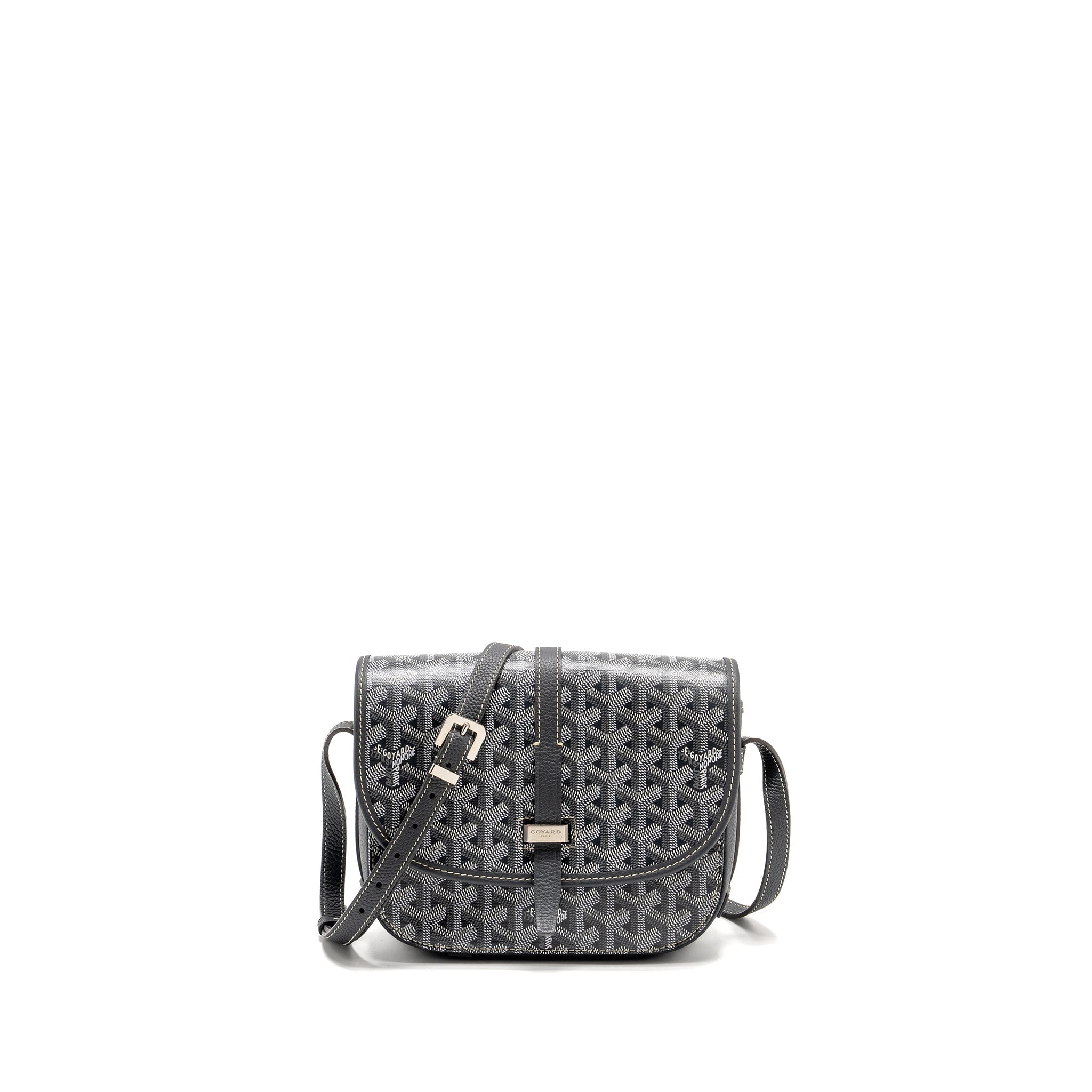 GOYARD BELVEDERE PM MESSENGER BAG GOYARDINE CANVAS CALFSKIN GREY SHW