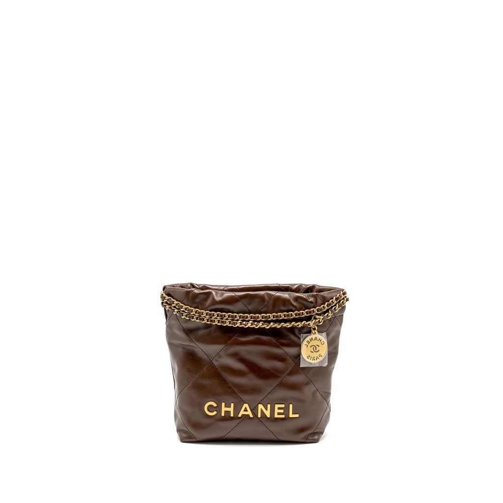 CHANEL MINI 22 BAG CALFSKIN CHOCOLATE GHW (MICROCHIP)