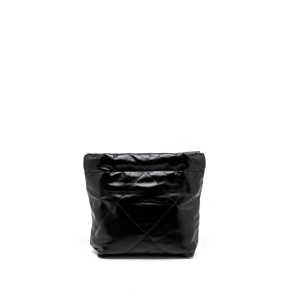 CHANEL 23S MINI 22 BAG SHINY CALFSKIN BLACK BRUSHED GHW (MICROCHIP)