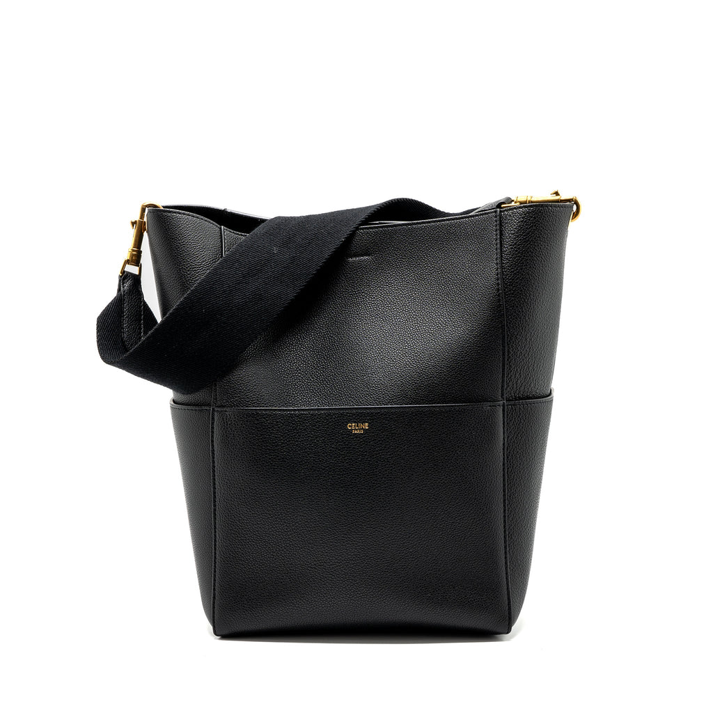 CELINE SANGLE BUCKET BAG GRAINED CALFSKIN BLACK GHW