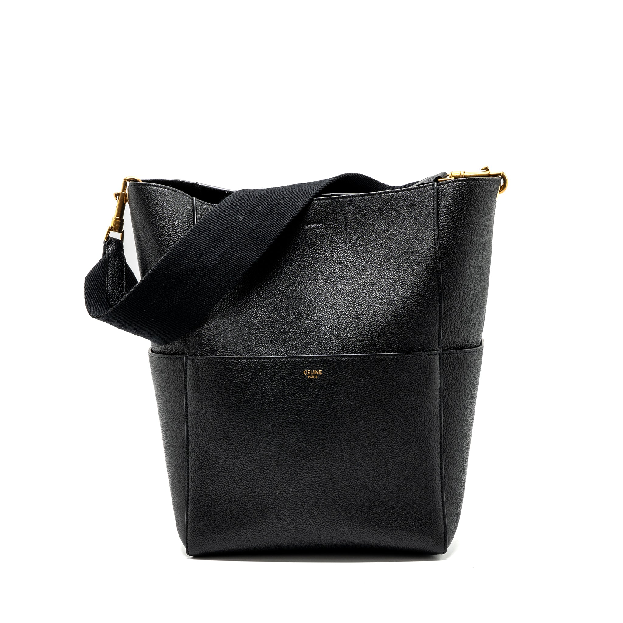 CELINE SANGLE BUCKET BAG GRAINED CALFSKIN BLACK GHW