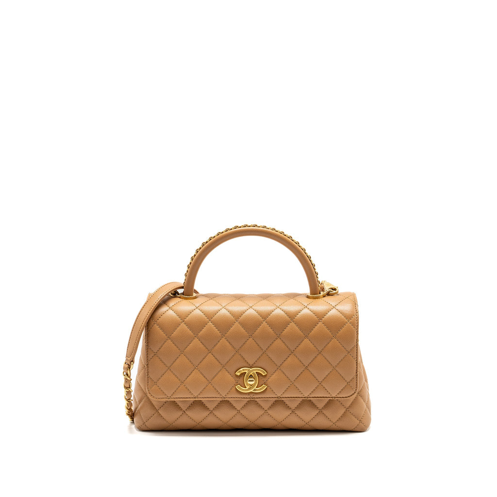 CHANEL MEDIUM COCO HANDLE CAVIAR DARK BEIGE GHW (MICROCHIP)