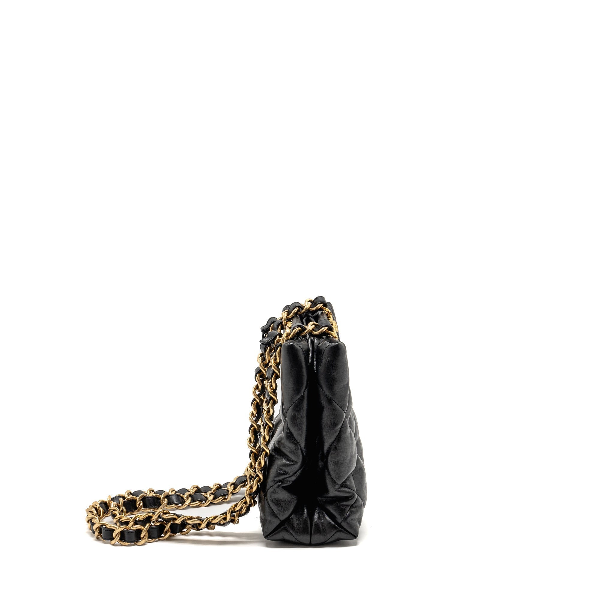 CHANEL QUILTED DOUBLE CHAIN SHOULDER BAG LAMBSKIN BLACK GHW (MICOCHIP)