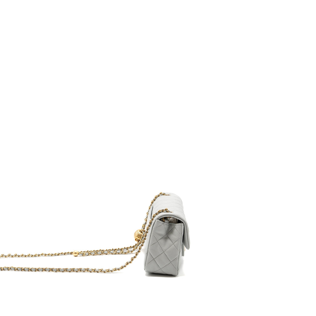 CHANEL 23C PEARL CRUSH MINI RECTANGULAR FLAP BAG LAMBSKIN LIGHT GREY GHW (MICROCHIP)