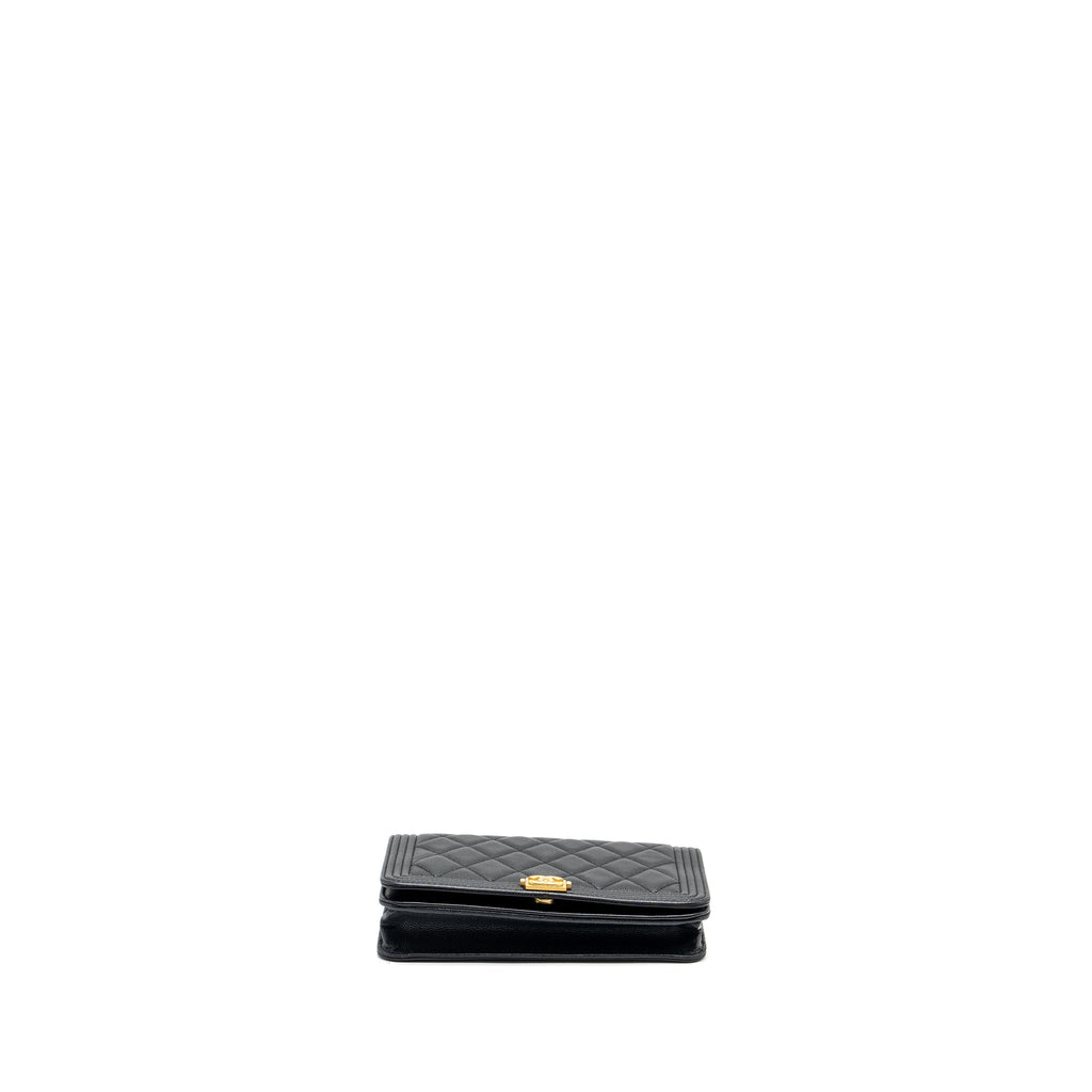 CHANEL BOY WALLET ON CHAIN CAVIAR BLACK GHW (MICROCHIP)