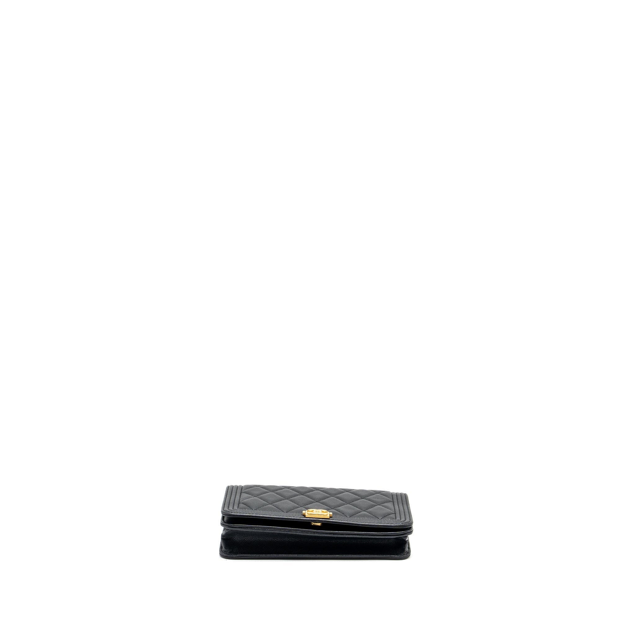CHANEL BOY WALLET ON CHAIN CAVIAR BLACK GHW (MICROCHIP)