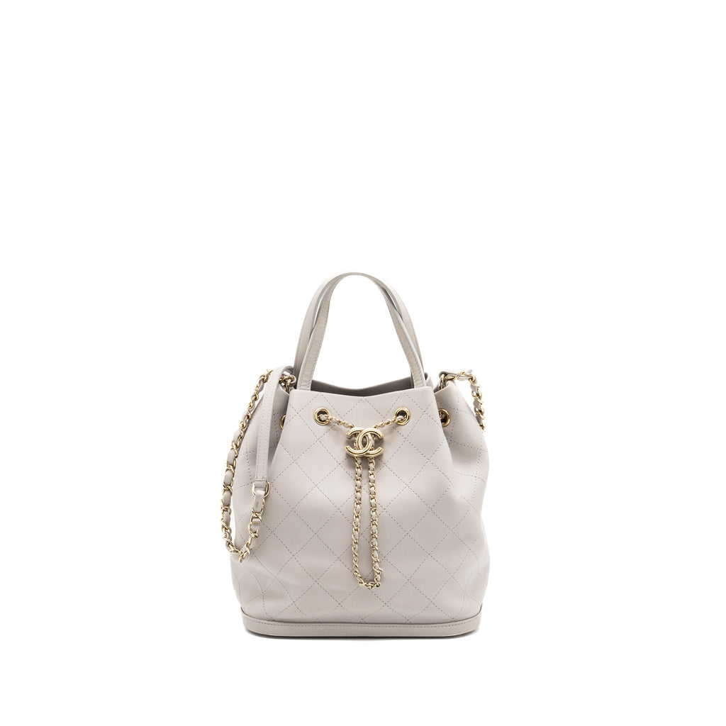 CHANEL QUILTED BUCKET BAG LAMBSKIN GREY LGHW