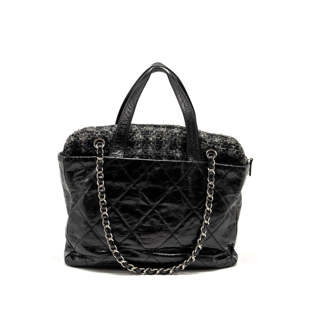 CHANEL PORTOBELLO TOTE BAG CALFSKIN/TWEED BLACK/GREY SHW