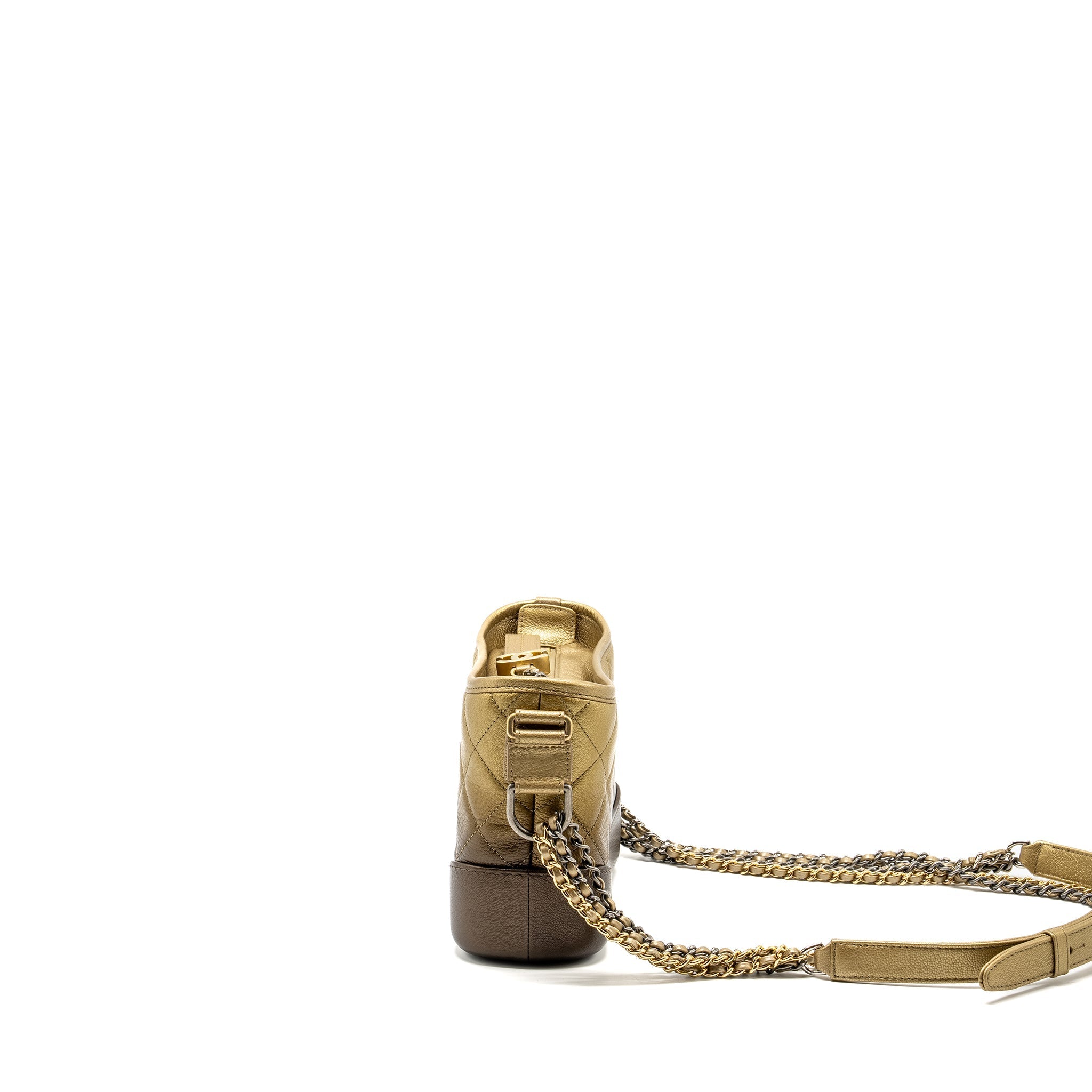 CHANEL SMALL GABRIELLE HOBO BAG METALLIC GOATSKIN DARK GOLD/BRONZE WITH MULTICOLOUR HARDWARE