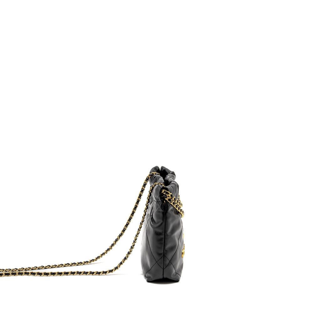 CHANEL 23K MINI 22 BAG SHINY CALFSKIN BLACK GHW (MICROCHIP)