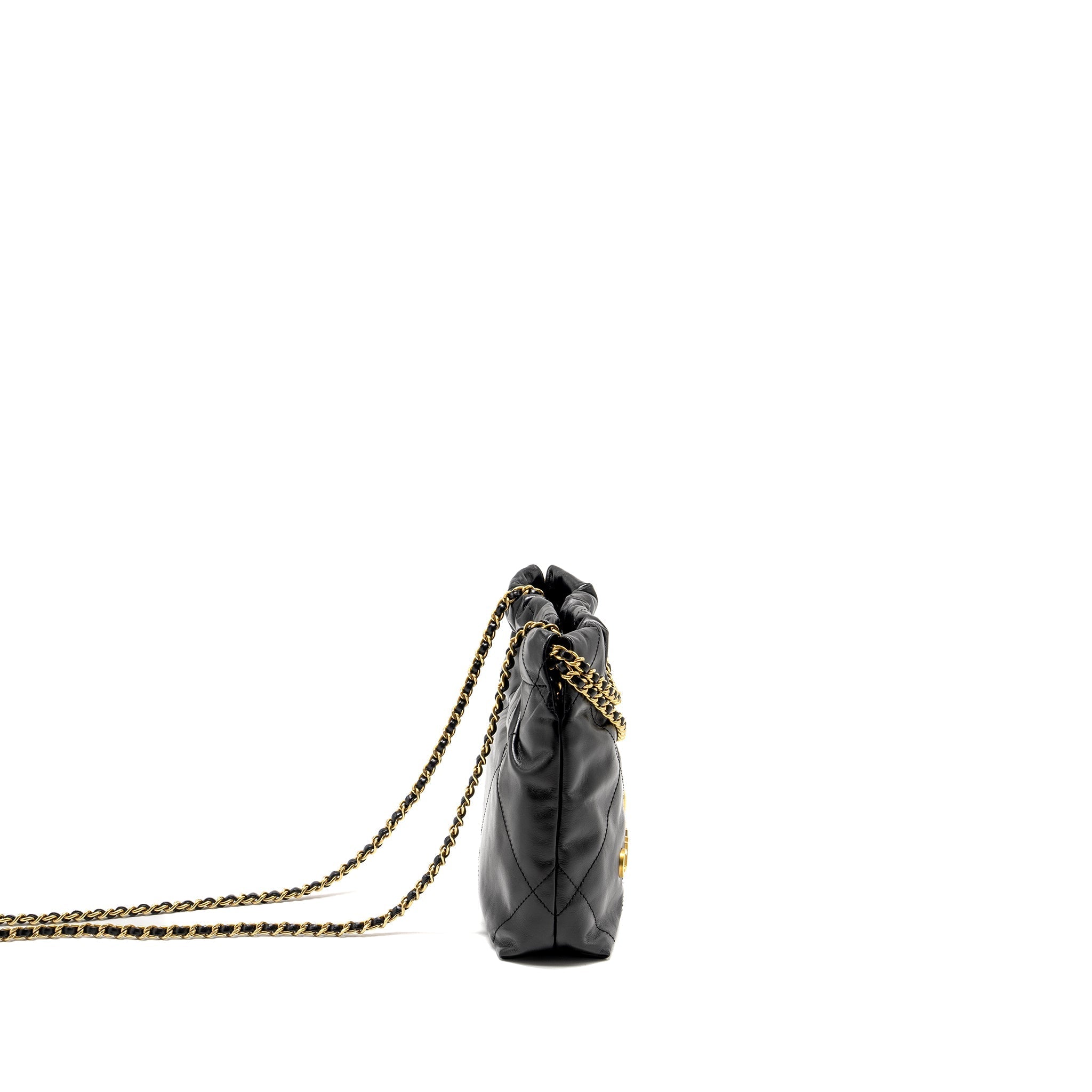 CHANEL 23K MINI 22 BAG SHINY CALFSKIN BLACK GHW (MICROCHIP)