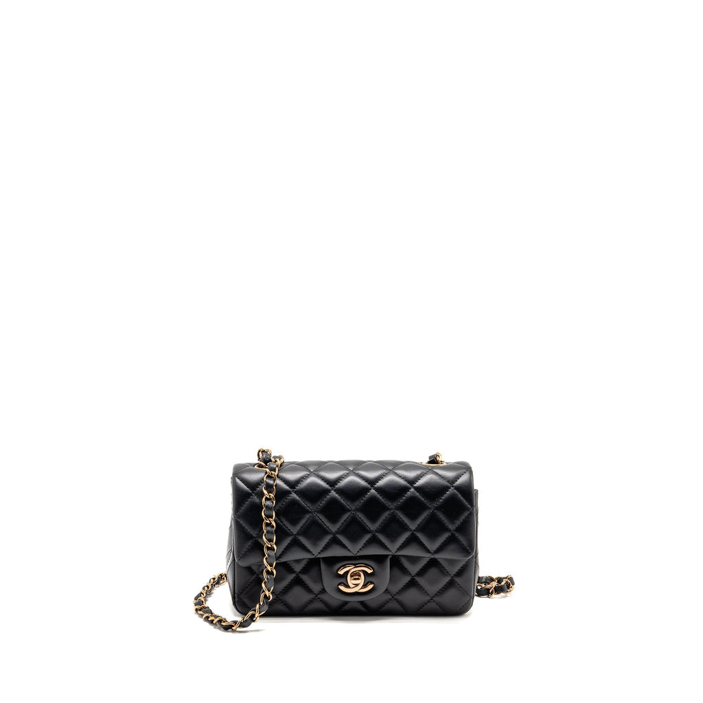 CHANEL MINI RECTANGULAR FLAP BAG LAMBSKIN BLACK RGHW (MICROCHIP)