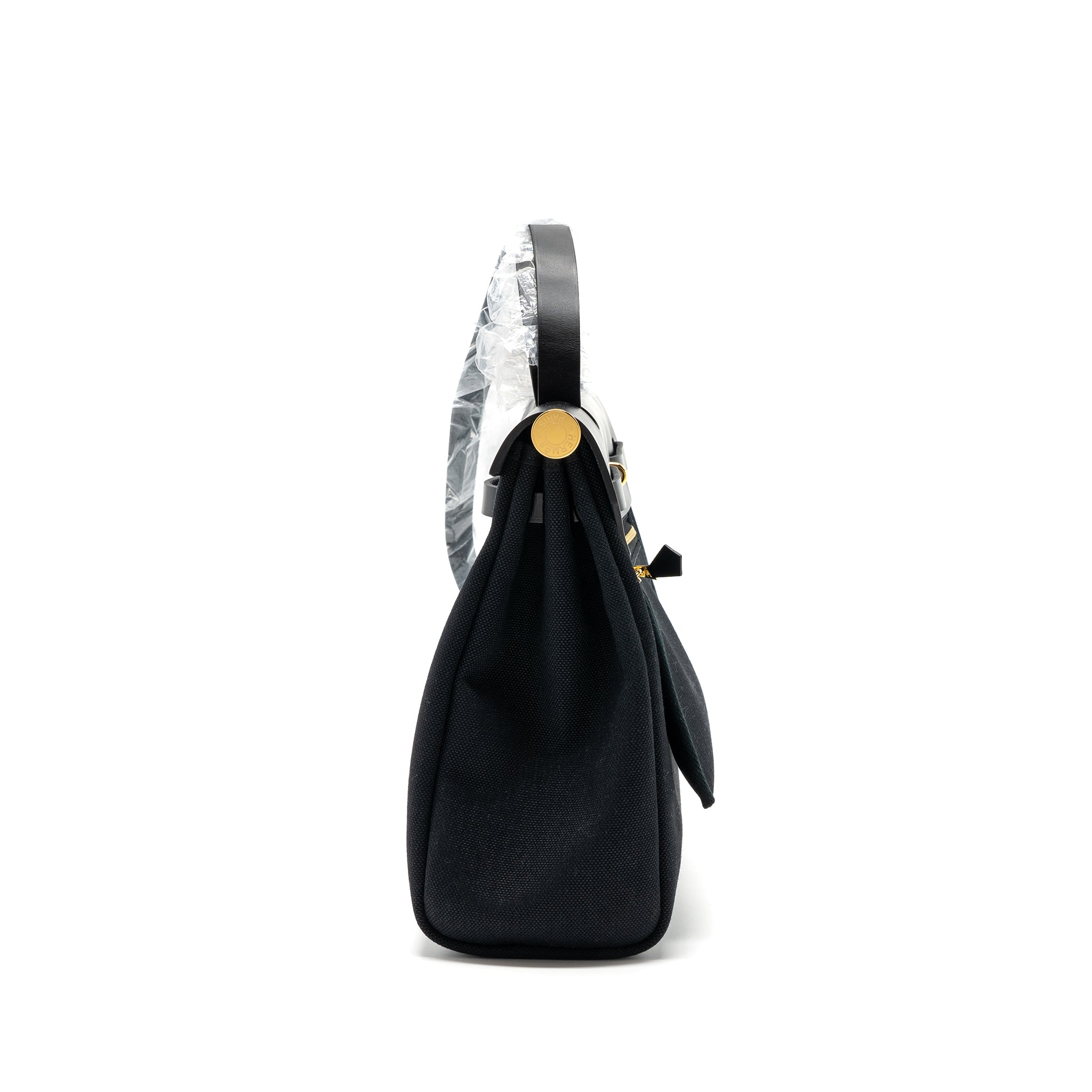 HERMES HERBAG ZIP 31 BAG CANVAS/ HUNTER LEATHER BLACK GHW